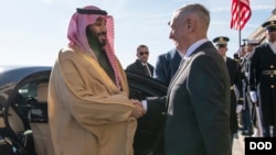 Defense Secretary James N. Mattis meets with Saudi Arabia’s First Deputy Prime Minister and Minister of Defense, Crown Prince Mohammed bin Salman bin Abdulaziz at the Pentagon in Washington D.C., Mar. 22, 2018. 