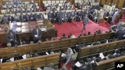 A general view shows members of parliament on March 06, 2008 at the parliament in Nairobi during the opening of the second session of 10th parliament