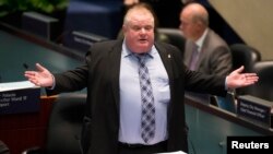 Toronto Mayor Rob Ford talks during council at City Hall in Toronto, Nov. 13, 2013. 