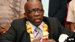 FILE: Now-former FIFA executive Jack Warner at a news conference upon his arrival at the airport in Port-of-Spain, in his native Trinidad and Tobago. Taken June 2, 2011.