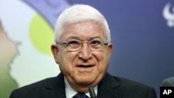 Fouad Massoum speaks during a press conference in Baghdad, Iraq, July 24, 2014.