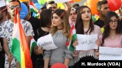 Some students say their dream of an independent state trumps fears that the independence vote could lead to crippling isolation in Irbil, Kurdistan Region of Iraq, Sept. 29, 2017. 