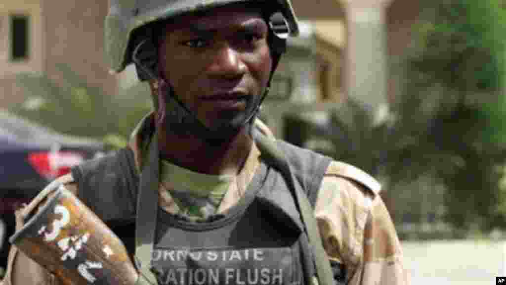 A soldier stands guard in Maiduguri, Nigeria.