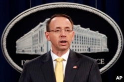 Deputy Attorney General Rod Rosenstein, speaks to the media with an announcement that the office of special counsel Robert Mueller says a grand jury has charged 13 Russian nationals and several Russian entities, Feb. 16, 2018, in Washington.