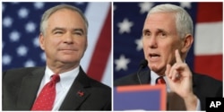 Democratic vice presidential candidate Tim Kaine (L) and Republican vice presidential candidate Mike Pence