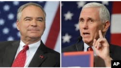 Democratic vice presidential candidate Tim Kaine (L) and Republican vice presidential candidate Mike Pence