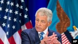 U.S. Defense Secretary Chuck Hagel at the National Defense University at Fort McNair in Washington, April 3, 2013.