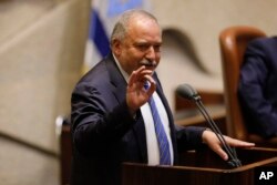 Former Israeli Defense Minister and Yisrael Beiteinu party leader Avigdor Lieberman speaks in the Knesset, Israel's parliament, in Jerusalem, May 29, 2019.