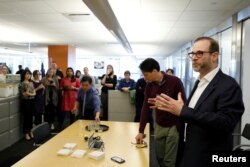 Reuters Editor-in-Chief Stephen J. Adler addresses the newsroom after Reuters was awarded two Pulitzer Prizes for international reporting and breaking news photography, in New York City, April 15, 2019.