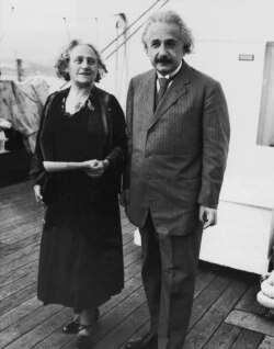 Albert Einstein and his wife Elsa, his first cousin, arrive in the port of San Diego, California, December 30, 1930.