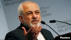 Iranian Foreign Minister Mohammad Javad Zarif addresses the Council on Foreign Relations in New York ahead of next week's United Nations General Assembly, September 17, 2014.