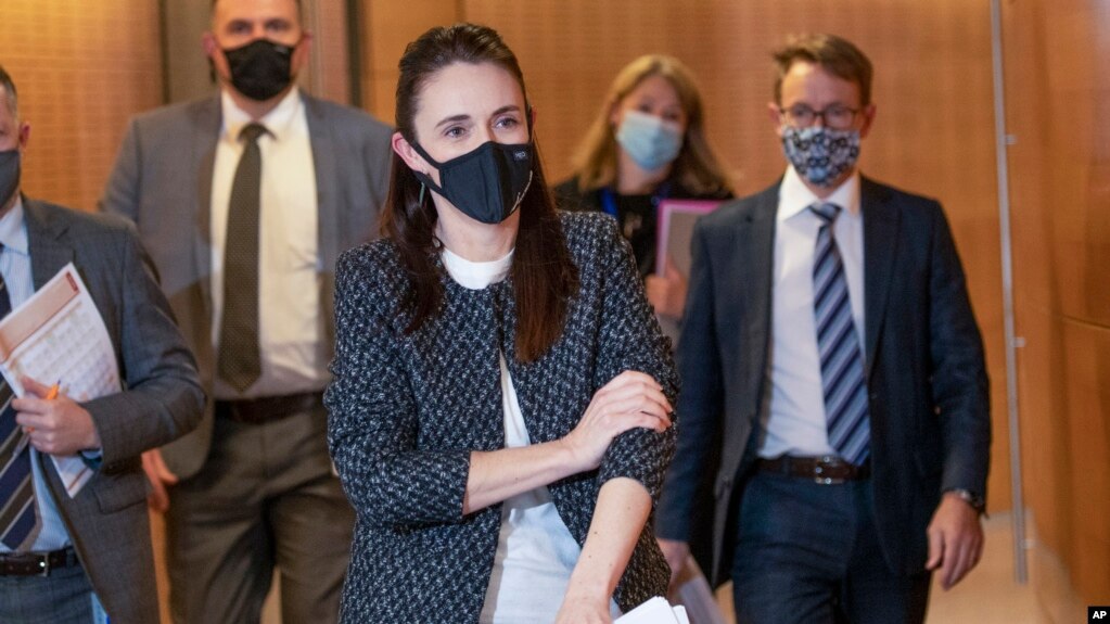 New Zealand Prime Minister Jacinda Arden at the press conference in Wellington, New Zealand, Oct. 4, 2021