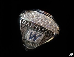 This photo provided by the Chicago Cubs baseball team shows a 2016 World Series championship ring.
