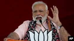 Indian Prime Minister Narendra Modi speaks during an election campaign rally of his Bharatiya Janata Party in Hyderabad, India, April 1, 2019. India's general elections will be held in seven phases starting April 11. 