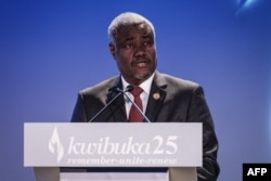 African Union chief Moussa Faki gives a speech during the 25th Commemoration of the 1994 Genocide at the Kigali Genocide Memorial in Kigali, Rwanda, April 7, 2019.