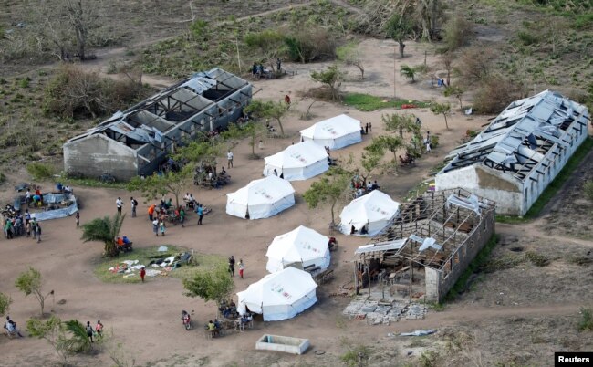 Tents belonging to aid organiaations are seen after Cyclone Idai at Guara Guara village outside Beira, Mozambique, March 22, 2019.