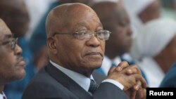 FILE - South Africa's President Jacob Zuma before speaking to members of the Twelve Apostles' Church in Christ at the Moses Mabhida Stadium in Durban, Dec. 4, 2016. 