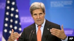 Le secrétaire d'Etat américain John Kerry, lors d'une conférence de presse le 21 juillet 2016, à Washington. 