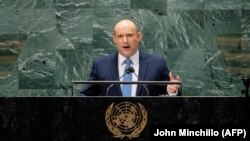 나프탈리 베네트 이스라엘 총리가 27일 뉴욕 유엔본부에서 열린 유엔총회에서 연설했다.
