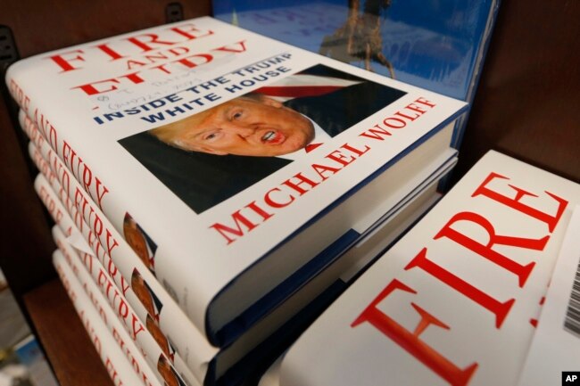 A stack of reserved "Fire and Fury" books by writer Michael Wolff sit on a shelf in a bookstore in Richmond, Virginia, Jan. 5, 2018.
