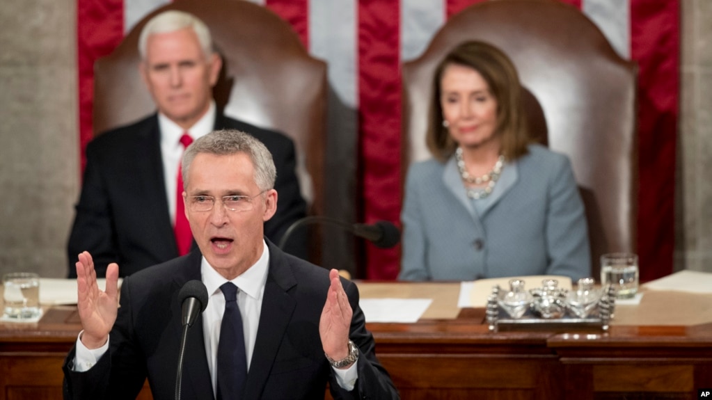 Tổng thư ký NATO Jens Stoltenberg đọc diễn văn tại lưỡng viện Quốc hội Mỹ ở Washington ngày 3/4/2019.