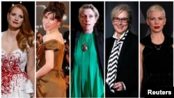 Nominees for the 75th Golden Globe Awards, Best Performance by an Actress in a Motion Picture, Drama category, (L-R) Jessica Chastain, Sally Hawkins, Frances McDormand, Meryl Streep and Michelle Williams are seen in a combination of file photos. 