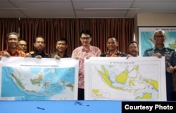 Officials from Indonesia’s Ministry of Maritime Affairs and Fisheries launch the new map renaming part of the South China Sea to the North Natuna Sea. (Ministry of Maritime Affairs and Fisheries)