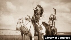 Photograph shows three Native Americans on horseback, 1905. Horses transformed tribal cultures and forever changed the way they hunted and fought in battle. Photograph by Edward S. Curtis, Curtis (Edward S.) Collection, Library of Congress Prints and Ph
