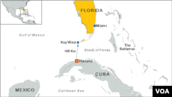 Key West, Florida - Havana, Cuba swim route