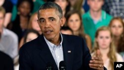 President Barack Obama speaks about affordable college education during a town hall meeting at Binghamton University in Vestal, New York, Aug. 23, 2013.