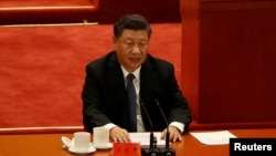中共领导人习近平2020年10月23日在纪念“抗美援朝”会议上发表讲话（路透社）