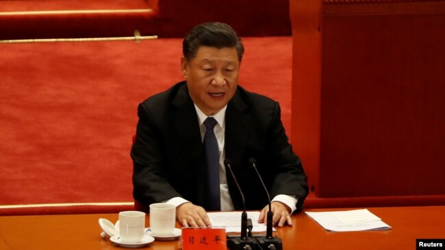 中共领导人习近平2020年10月23日在纪念“抗美援朝”会议上发表讲话(路透社)
