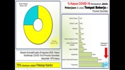 Grafik Persentase Kasus COVID-19 berdasarkan jenis pekerjaan dan lokasi tempat bekerja di Provinsi Gorontalo. (Foto: VOA/Yoanes Litha)
