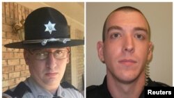 These undated photos show Patrolman James White, 35, and Corporal Zach Moak, 31, in Brookhaven, Miss., provided by state public safety officials, Sept. 29, 2018. 