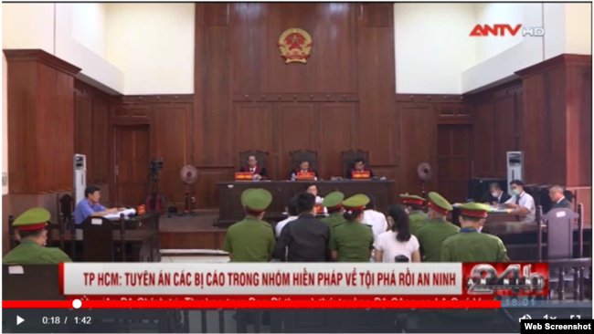 Phiên xử phúc thẩm nhóm Hiến pháp ngày 8/1/2021 ở Tp. HCM. Photo ANTV