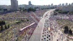 Drone footage of central Minsk during the protest for free and fair elections, Sunday, August 16. 