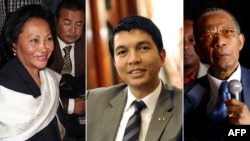 A combination of file photos shows Madagascar's now disqualified presidential candidates (L-R) Lalao Ravalomanana, Andry Rajoelina and Didier Ratsiraka.