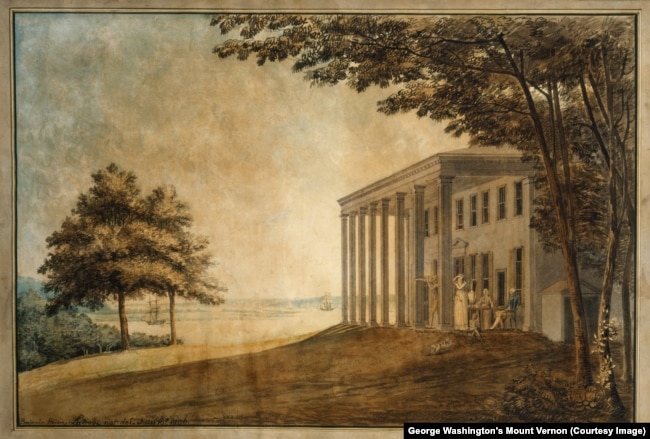 Benjamin Latrobe's "A View of Mount Vernon with the Washington Family" (Courtesy of George Washington's Mount Vernon)