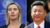 شی جین پینگ رئیس جمهوری چین (راست) و فدریکا موگرینی مسئول سیاست خارجی اتحادیه اروپا