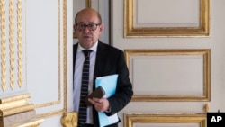 French Foreign Minister Jean Yves Le Drian is seen at the Elysee Palace in Paris, France, June 3, 2017. Le Drian met Saturday in Doha with his Qatari counterpart, Sheikh Mohammed bin Abdulrahman Al-Thani.