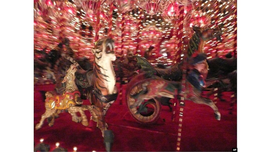 This indoor carousel is reputed to be the largest in the world. Its 296 wooden beasts - without a horse among them - ride in circles in the House on the Rock in Spring Green, Wisconsin.