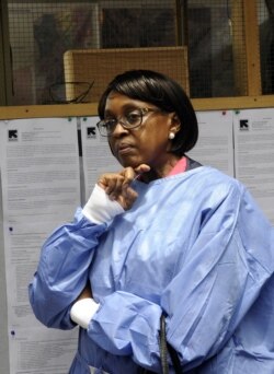 File - The director of the World Health Organization (WHO) for the Africa region, Matshidiso Moeti looks on during a visit to Zuma Town on the outskirts of the capital Monrovia, Liberia, April 22, 2015.