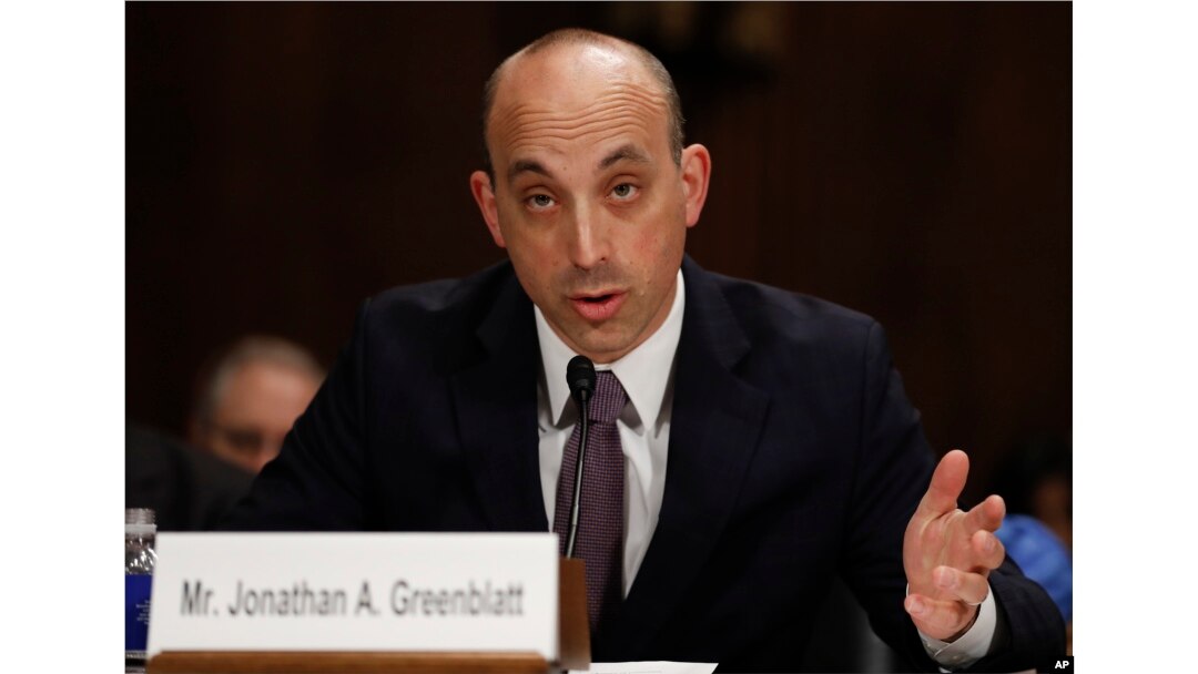 FILE - Jonathan Greenblatt, CEO And National Director of the Anti-Defamation League testifies on Capitol Hill in Washington, May 2, 2017, before a Senate Judiciary Committee hearing on responses to the increase in religious hate crimes.