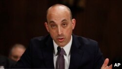 FILE - Jonathan Greenblatt, CEO And National Director of the Anti-Defamation League testifies on Capitol Hill in Washington, May 2, 2017, before a Senate Judiciary Committee hearing on responses to the increase in religious hate crimes. 