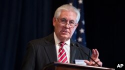 FILE - ExxonMobil CEO Rex Tillerson delivers remarks on the release of a report by the National Petroleum Council on oil drilling in the Arctic, March 27, 2015, in Washington.