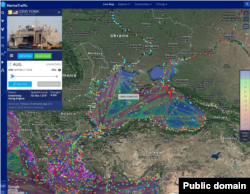 A screenshot of a live map via Marinetraffic.com locating USNS Yuma on its course in the Black Sea on September 18