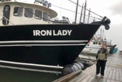 In this Dec. 11, 2019 photo, Kevin Dunn, a trawler who fishes for groundfish, stands next to his boat as he speaks on the phone with a fish processor at the docks in Warrenton, Oregon. A rare environmental success story is unfolding in waters off the U.S. West Coast as regulators in January 2020 are scheduled to reopen a large area off the coasts of Oregon and California to groundfish bottom trawling fishing less than two decades after authorities closed huge stretches of the Pacific Ocean due to the species' depletion. (AP Photo/Gillian Flaccus)