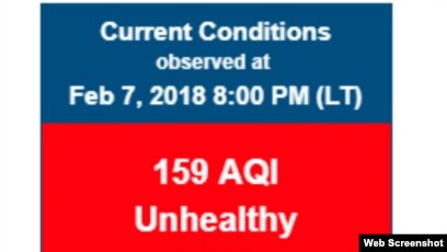 Kết quả theo dõi chất lượng không khí ở Hà Nội của Đại sứ quán Mỹ tối 7/2.