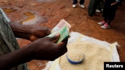 FILE - A trader counts money as he sells maize near the capital Lilongwe, Malawi, Feb. 1, 2016. A report indicates Malawi's foreign exchange reserves in the first quarter of 2022 sharply dropped compared to the fourth quarter of 2021.