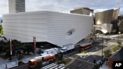 Photo shows a view of the new Broad Museum in downtown Los Angeles, Sept. 15, 2015. 